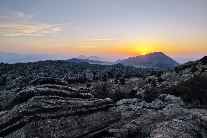 Sunset in El Torcal from Malaga : route and local peck
