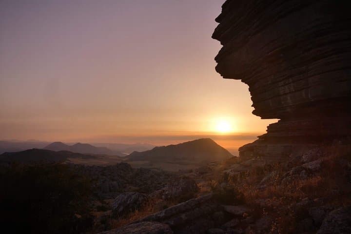 Sunset in El Torcal from Malaga : route and local peck