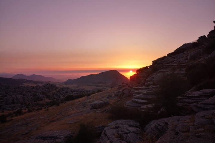 Sunset in El Torcal from Malaga : route and local peck